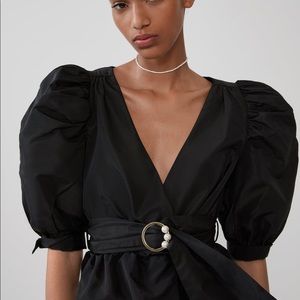 ZARA Black Belted Puff Sleeve Top